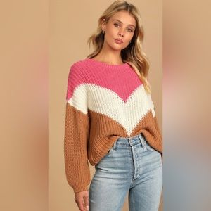 LULUS PINK MULTICOLOR STRIPE KNIT SWEATER